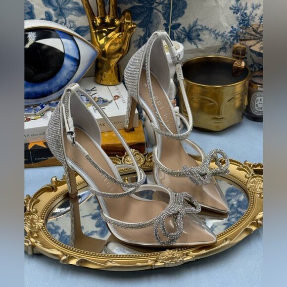 🆕 GIANNI BINI 🧿 NWOB Ezlynn Rhinestone Embellished Bow Vinyl Heel, Sz 7.5M - Picture 6 of 16